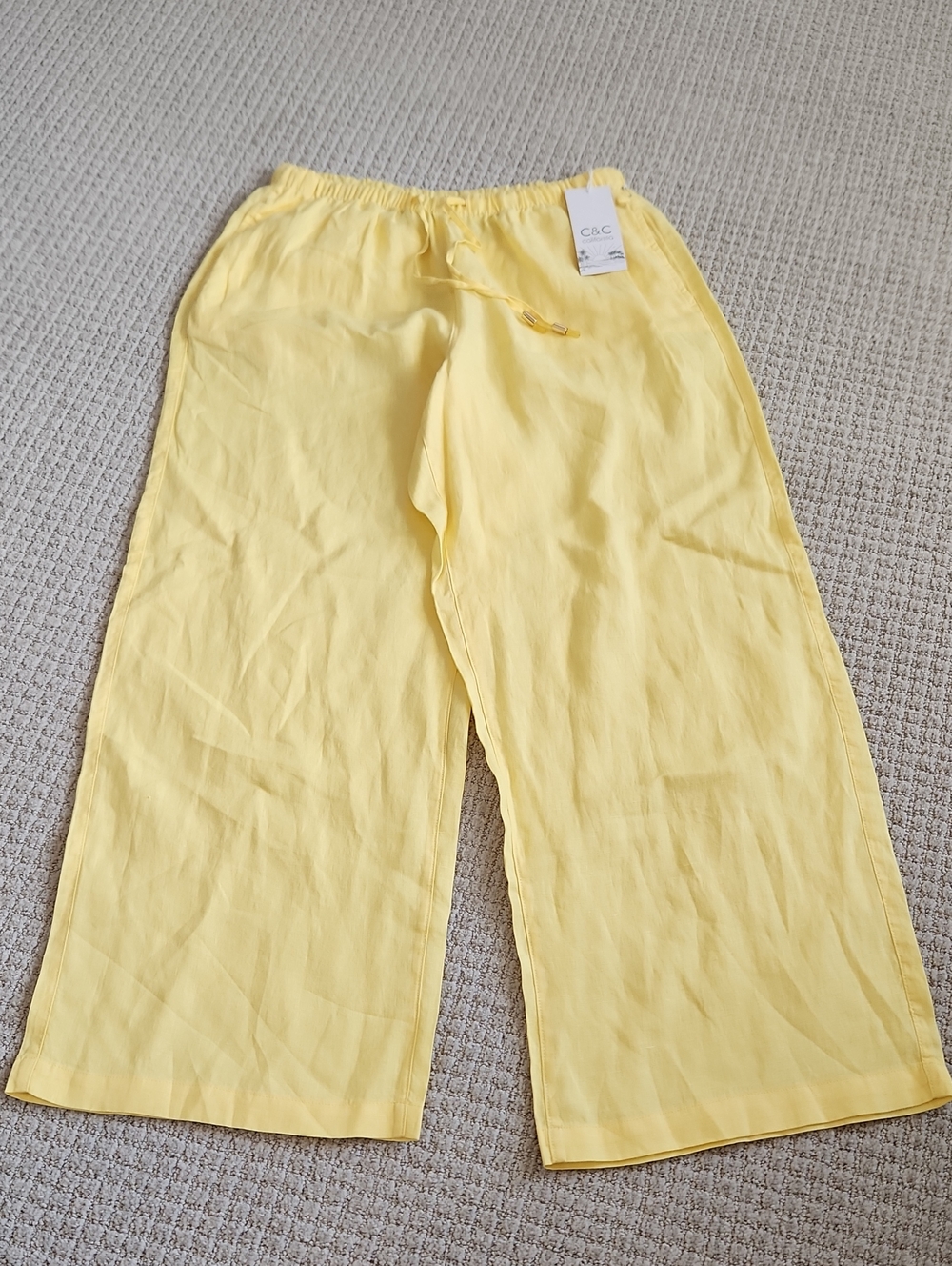 C&C California Wide-Leg Lemon Yellow Linen-Blend Cropped Pants